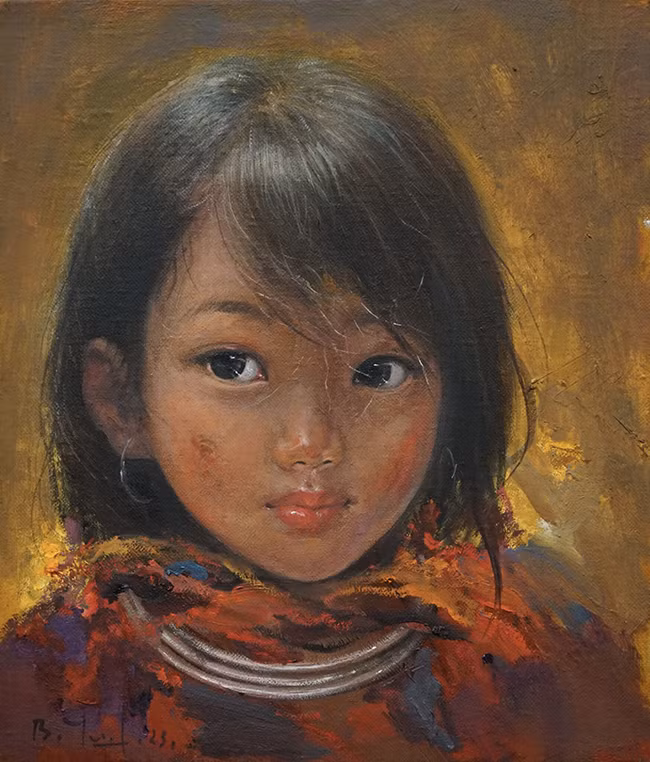 Bùi Văn Tuất, “Buổi chiều vàng” (2023), sơn dầu trên vải, 35 x 30 cm