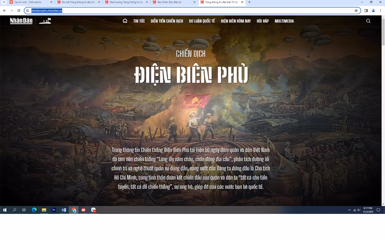 Giao diện chuyên trang Chiến thắng Điện Biên Phủ bằng tiếng Việt