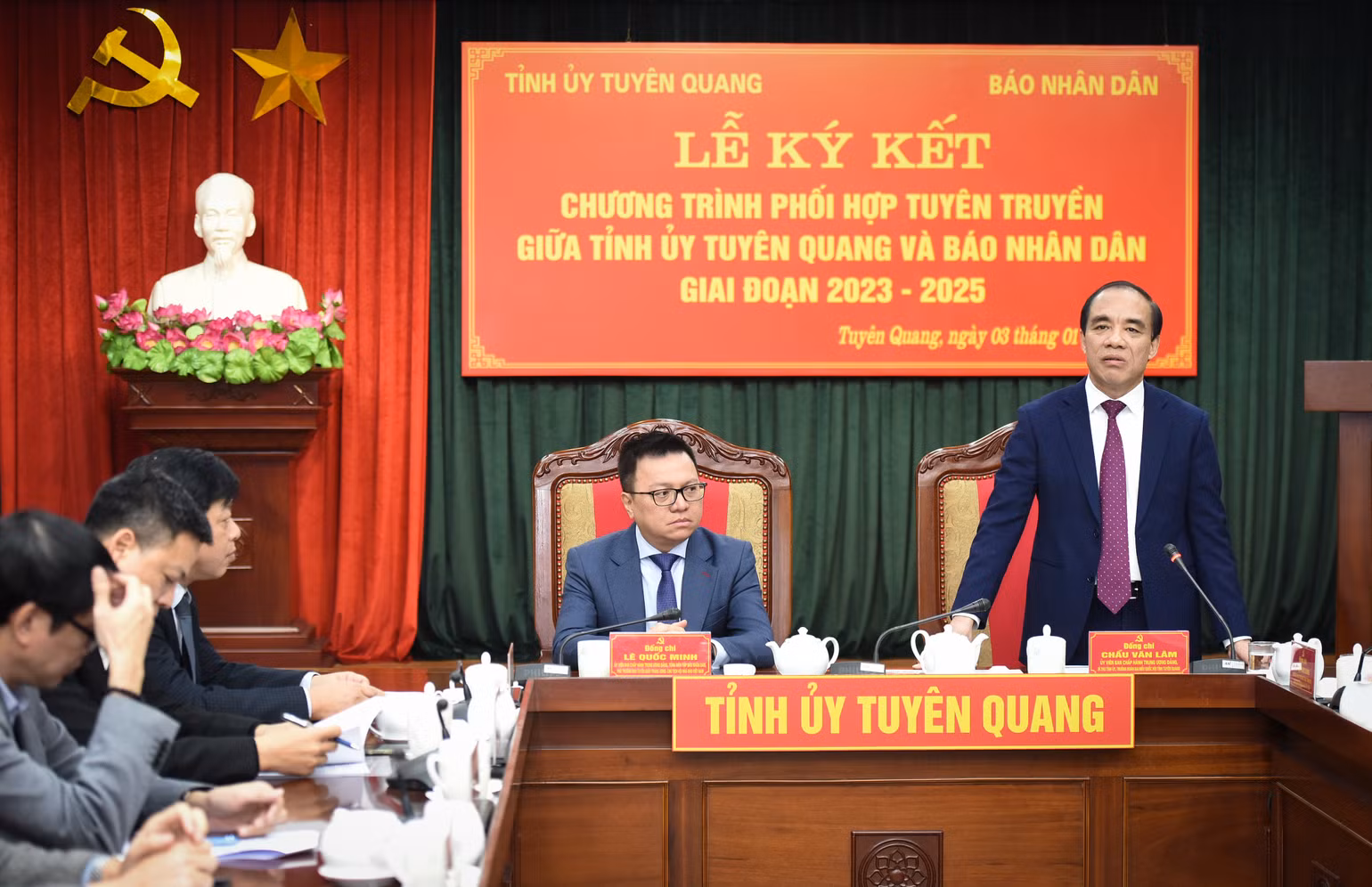 Đồng chí Chẩu Văn Lâm, Bí thư Tỉnh ủy Tuyên Quang phát biểu tại buổi lễ. (Ảnh: THÀNH ĐẠT) Đồng chí Chẩu Văn Lâm, Bí thư Tỉnh ủy Tuyên Quang phát biểu tại buổi lễ. (Ảnh: THÀNH ĐẠT)