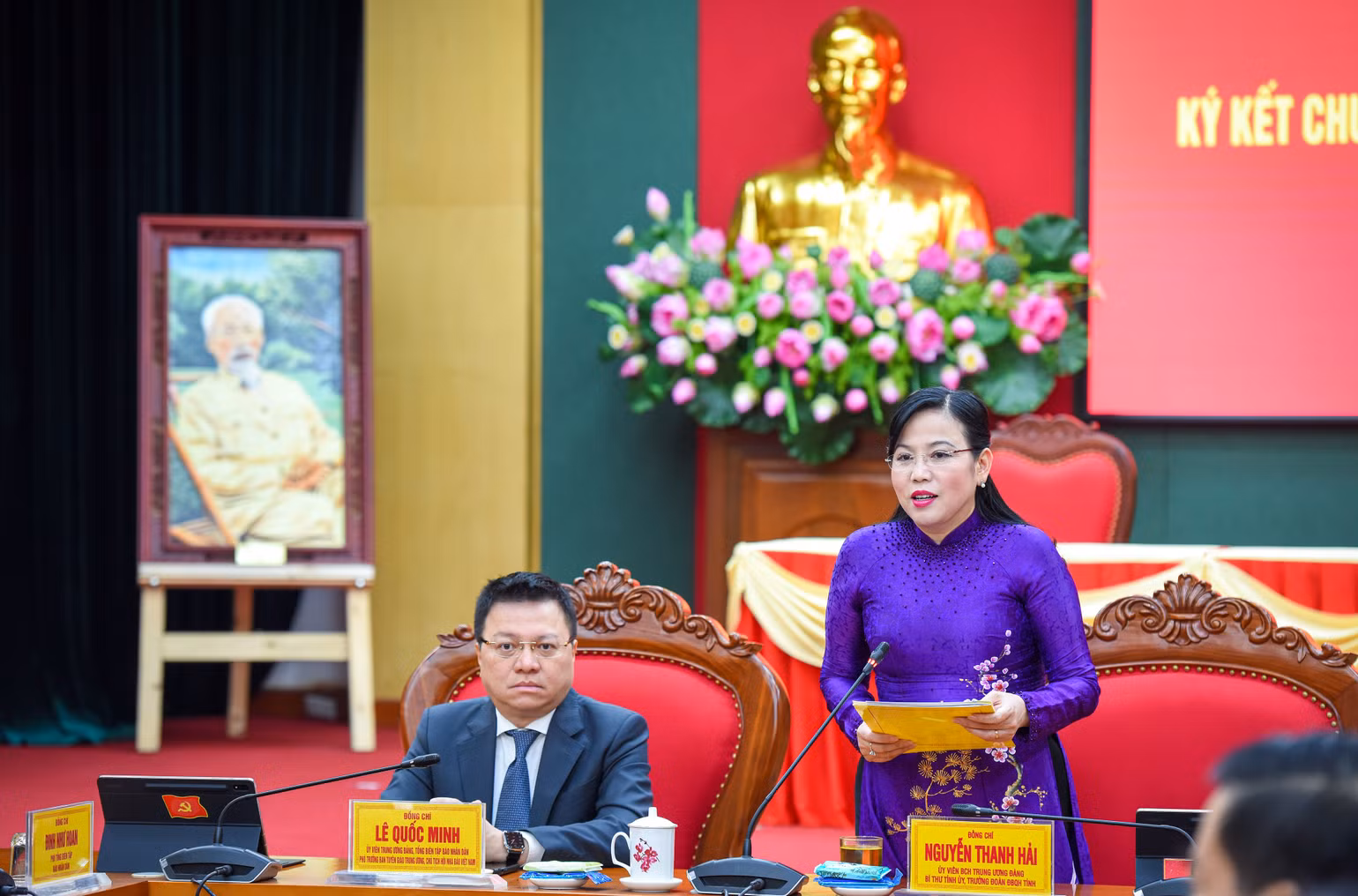 Bí thư Tỉnh ủy Thái Nguyên Nguyễn Thanh Hải phát biểu tại cuộc họp. (Ảnh: THÀNH ĐẠT)