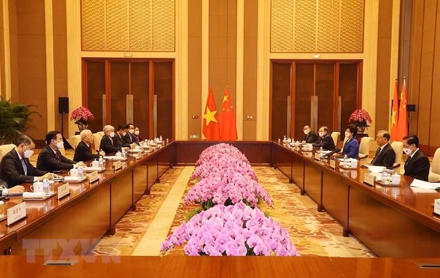 Quang cảnh buổi hội kiến giữa Tổng Bí thư Nguyễn Phú Trọng và Chủ tịch Chính hiệp Trung Quốc Uông Dương. (Ảnh: Trí Dũng/TTXVN) Quang cảnh buổi hội kiến giữa Tổng Bí thư Nguyễn Phú Trọng và Chủ tịch Chính hiệp Trung Quốc Uông Dương. (Ảnh: Trí Dũng/TTXVN)