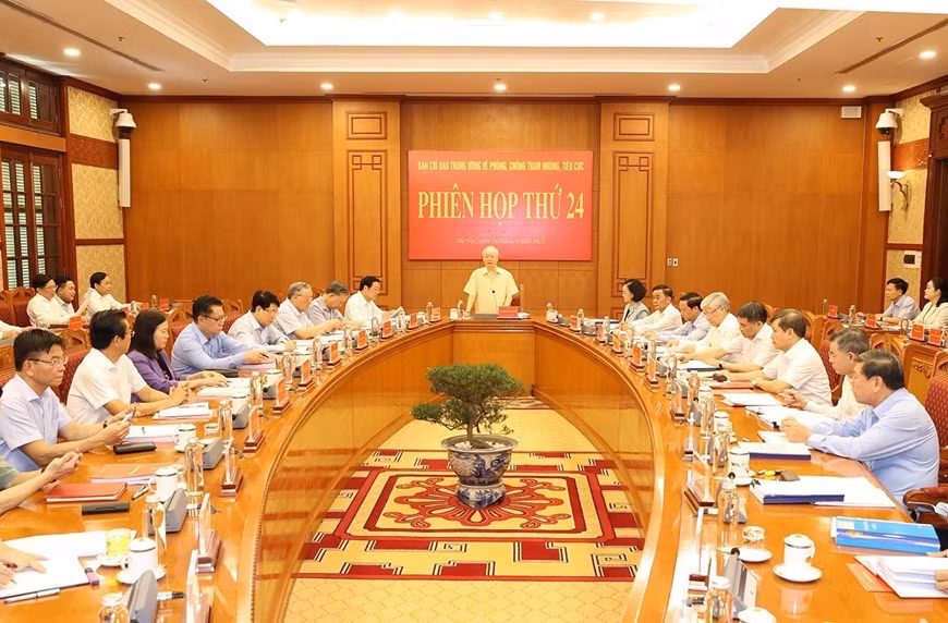 Sáng 16/8, tại Trụ sở Trung ương Đảng, Tổng Bí thư Nguyễn Phú Trọng, Trưởng Ban Chỉ đạo, chủ trì Phiên họp thứ 24 của Ban Chỉ đạo Trung ương về phòng, chống, tham nhũng, tiêu cực. (Ảnh: Trí Dũng/TTXVN) Sáng 16/8, tại Trụ sở Trung ương Đảng, Tổng Bí thư Nguyễn Phú Trọng, Trưởng Ban Chỉ đạo, chủ trì Phiên họp thứ 24 của Ban Chỉ đạo Trung ương về phòng, chống, tham nhũng, tiêu cực. (Ảnh: Trí Dũng/TTXVN)