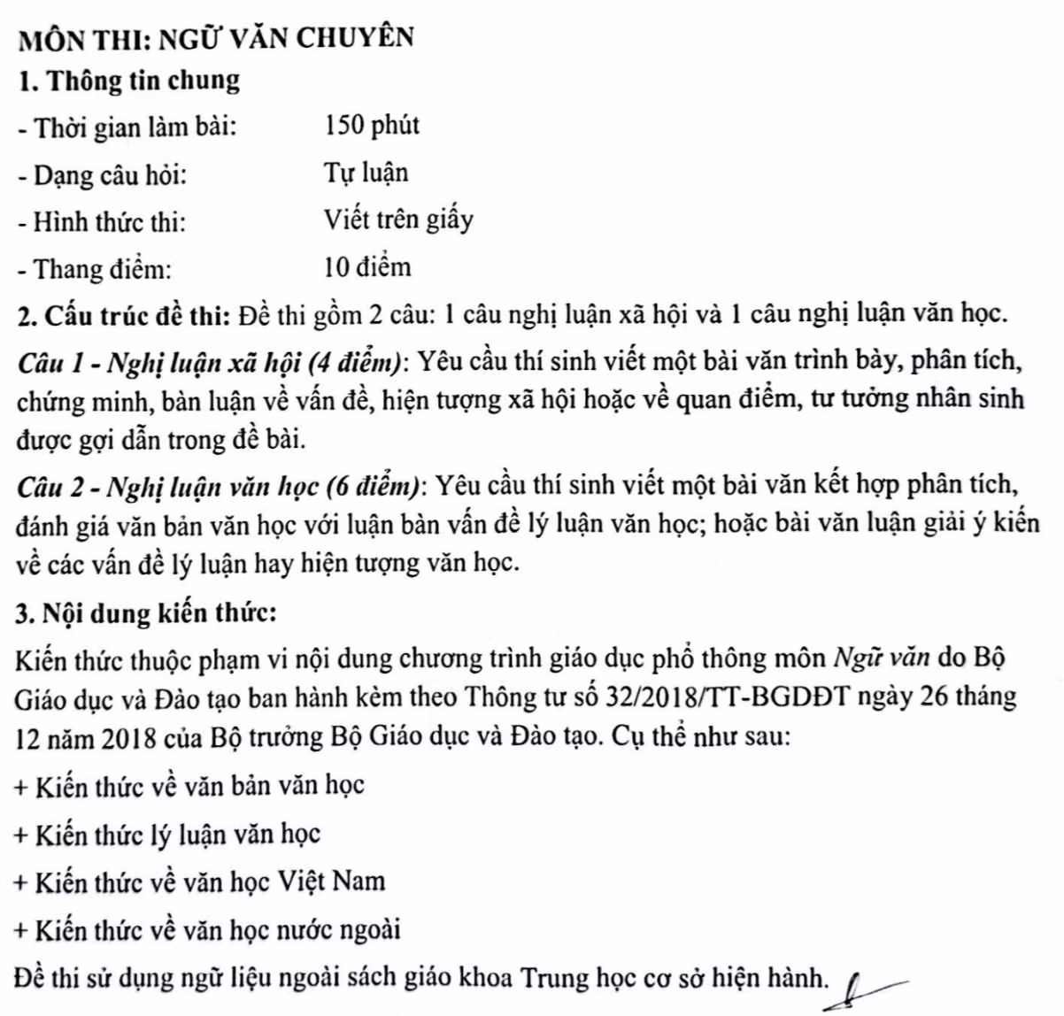 Dạng thức bài thi Ngữ văn chuyên Dạng thức bài thi Ngữ văn chuyên
