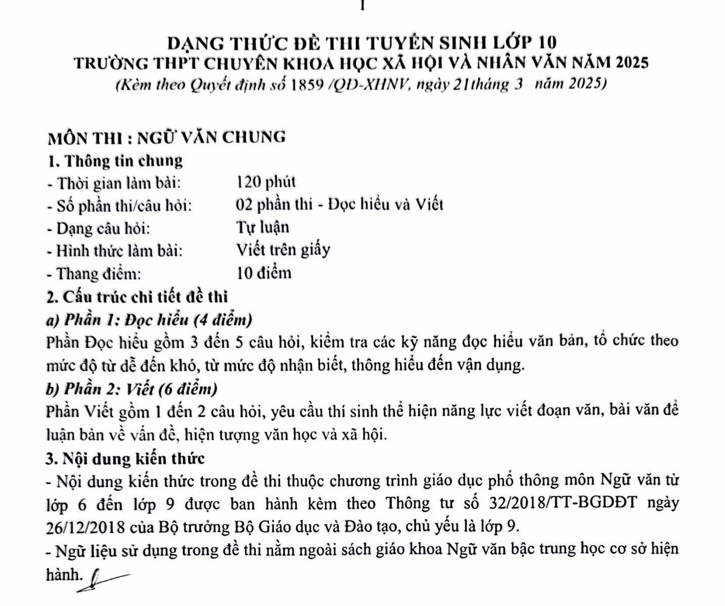 Dạng thức bài thi Ngữ văn chung Dạng thức bài thi Ngữ văn chung