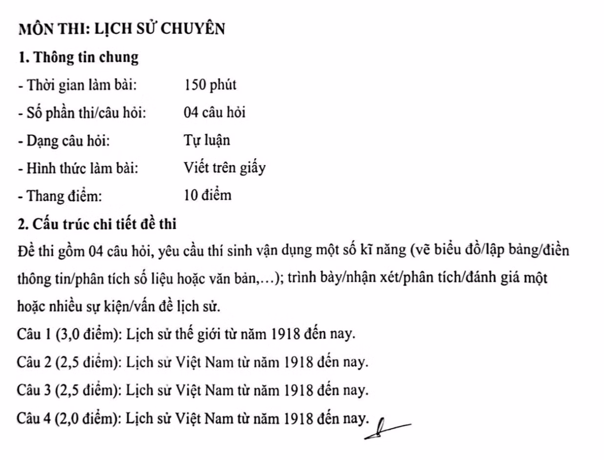 Dạng thức bài thi Lịch sử chuyên Dạng thức bài thi Lịch sử chuyên