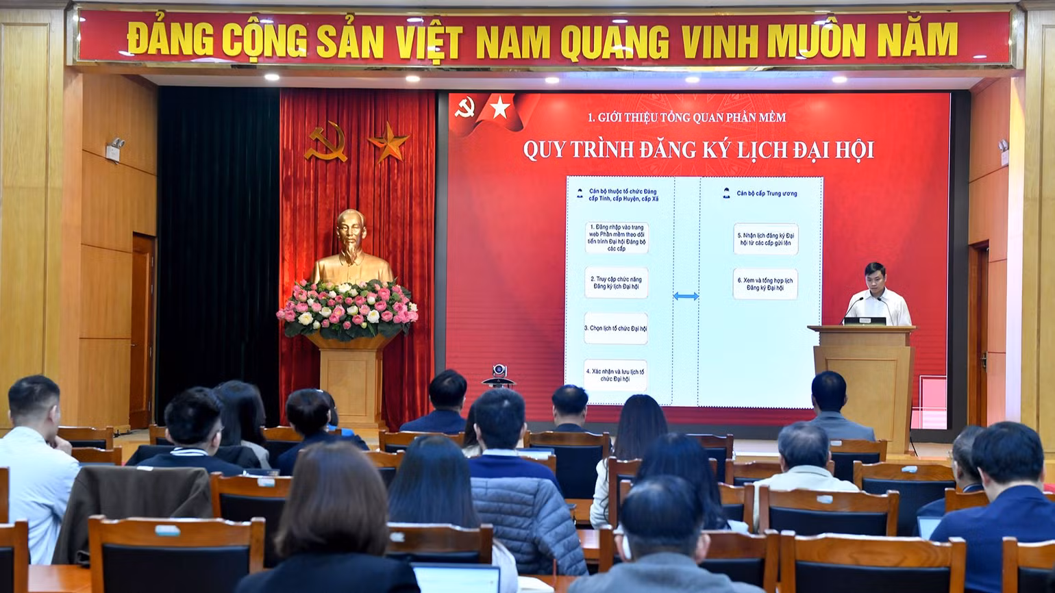 Hội nghị được tổ chức trực tiếp tại trụ sở Văn phòng Trung ương Đảng. (Ảnh: ĐĂNG KHOA) Hội nghị được tổ chức trực tiếp tại trụ sở Văn phòng Trung ương Đảng. (Ảnh: ĐĂNG KHOA)