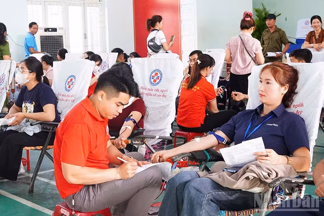 Chương trình Hành trình Đỏ năm 2026 tại Quảng Ngãi thu hút đông đảo người dân đăng ký, tham gia hiến máu.