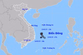 Vị trí và hướng di chuyển của vùng áp thấp (suy yếu từ áp thấp nhiệt đới). (Nguồn: nchmf.gov.vn)