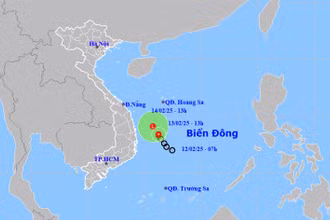 Vị trí và hướng di chuyển của áp thấp nhiệt đới lúc 13 giờ ngày 13/2. (Nguồn: nchmf.gov.vn)