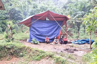 Lán tạm nơi sinh sống ông Thông và chị Minh trước khi xảy ra sự việc.