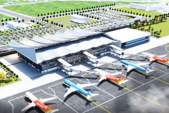 Phối cảnh nhà ga hành khách T2 và mở rộng sân đỗ máy bay Cảng hàng không Đồng Hới.