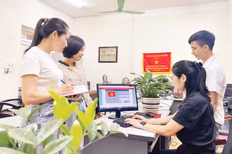 Biên tập viên, kỹ thuật viên Báo Vĩnh Phúc trao đổi kỹ năng sử dụng phần mềm.