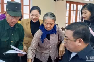 Người dân xã Tân Phong (huyện Vũ Thư, tỉnh Thái Bình) vui mừng khi được nhận giấy chứng nhận quyền sử dụng đất lần đầu ngay những ngày giáp Tết cổ truyền của dân tộc.
