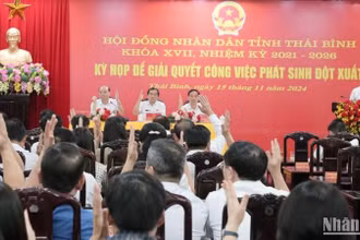 Các đại biểu Hội đồng nhân dân tỉnh Thái Bình biểu quyết thông qua Nghị quyết về đồ án quy hoạch xây dựng tỷ lệ 1/2.000 sân golf diện tích hơn 67ha tại huyện Quỳnh Phụ.
