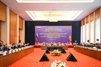 Quang cảnh Phiên họp lần thứ hai của Ủy ban hợp tác liên nghị viện giữa Quốc hội Việt Nam và Duma Quốc gia Quốc hội Liên bang Nga. (Ảnh: Duy Linh)