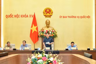 Chủ tịch Quốc hội Vương Đình Huệ cùng các Phó Chủ tịch Quốc hội dự và chủ trì cuộc họp. (Ảnh: Đăng Anh)