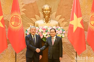 Chủ tịch Quốc hội Trần Thanh Mẫn và Thủ tướng Kyrgyzstan Adylbek Kasymaliev tại buổi hội kiến.