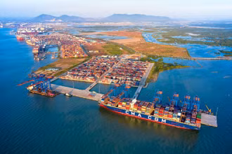 Cụm cảng Cái Mép-Thị Vải nhìn từ trên cao.