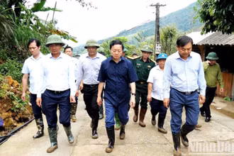 Phó Thủ tướng Trần Hồng Hà đến thị sát thực địa nơi bị lũ ống ở Sa Pa - Lào Cai, chiều 13/9. (Ảnh: QUỐC HỒNG)