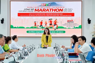 Tỉnh ủy viên, Giám đốc - Tổng Biên tập BPTV Nguyễn Thị Minh Nhâm, Trưởng Ban tổ chức giải Bình Phước marathon lần thứ I, năm 2023 phát biểu công bố giải.