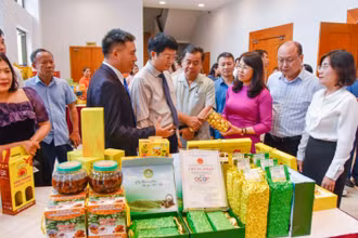 Các đại biểu tham quan gian hàng giới thiệu sản phẩm tiêu biểu của tỉnh Quảng Ninh năm 2023.