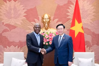 Chủ tịch Quốc hội Vương Đình Huệ tiếp Tổng Giám đốc ILO Gilbert F. Houngbo. Ảnh: DUY LINH