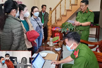 Lực lượng chức năng thực hiện lệnh bắt tạm giam đối với bà Hoa và ông Đạt.