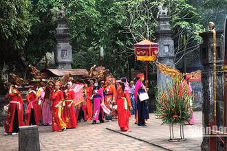 Người dân tham gia lễ rước tại lễ hội Hoa Lư, Ninh Bình.