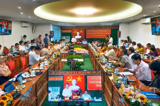 Quang cảnh buổi làm việc với tỉnh Vĩnh Long vào chiều 19/9. (Ảnh: Bá Dũng) 