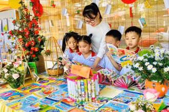 Ngày hội đọc sách với những góc đọc trang trí rất đẹp của Trường Tiểu học Trưng Nhị. (Ảnh: Trang fanpage của trường)