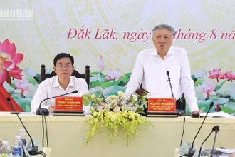 Chánh án Tòa án Nhân dân Tối cao Nguyễn Hòa Bình phát biểu tại buổi làm việc.