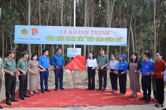 Lãnh đạo Tỉnh ủy và Công an tỉnh, Tỉnh đoàn hai tỉnh Đắk Lắk và Hà Nam kéo băng khánh thành công trình thắp sáng .đường quê dài 3 Km tại thôn Ea Rớt, xã Cư Pui, huyện Krông Bông.