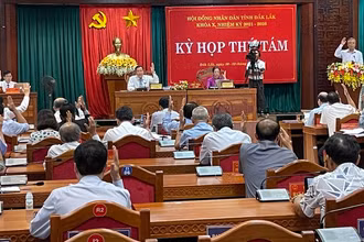 Các đại biểu Hội đồng nhân dân tỉnh Đắk Lắk khóa X, nhiệm kỳ 2021-2026 biểu quyết thông qua các nghị quyết của kỳ họp thứ 8. 