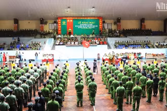 Quang cảnh buổi Lễ khai mạc Hội thi quân sự-võ thuật cho lực lượng trực tiếp chiến đấu trong Công an nhân dân lần thứ II năm 2023, hội thi vòng loại-Bảng thi số 3.