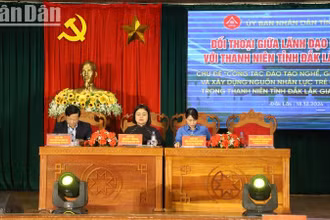Phó Chủ tịch Ủy ban nhân dân tỉnh Đắk Lắk H’Yim Kdoh và đại diện các sở chủ trì buổi đối thoại.