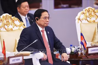 Thủ tướng Phạm Minh Chính tham dự buổi đối thoại cùng lãnh đạo các nước. (Ảnh: TTXVN)