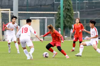 Các cầu thủ nam của U15 Viettel là bài thử chất lượng đối với các nữ tuyển thủ U20 Việt Nam. (Ảnh: VFF)