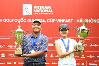 Các tay golf trẻ Nguyễn Đức Sơn và Lê Chúc An đăng quang nội dung nam và nữ Giải vô địch golf quốc gia 2024. 