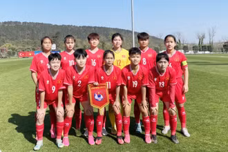 Đội hình xuất phát của U16 nữ Việt Nam. (Ảnh: VFF)