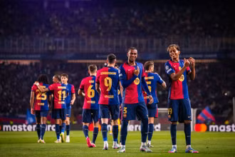 Các cầu thủ Barca ăn mừng chiến thắng đậm đà. (Ảnh: Barcelona FC)