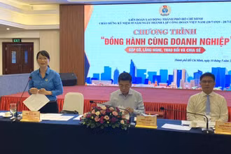 Lãnh đạo Liên đoàn Lao động Thành phố Hồ Chí Minh trao đổi tại Chương trình đồng hành cùng doanh nghiệp.