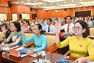 Đại biểu Hội đồng nhân dân Thành phố Hồ Chí Minh biểu quyết thông qua các nghị quyết phát triển kinh tế-xã hội. (Ảnh: VIỆT DŨNG)