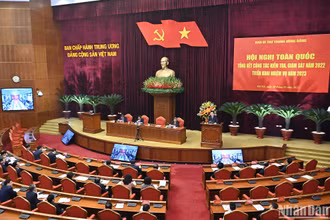Quang cảnh hội nghị toàn quốc tổng kết công tác kiểm tra, giám sát năm 2022, triển khai nhiệm vụ năm 2023.
