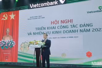 Chủ tịch HĐQT Vietcombank Phạm Quang Dũng phát biểu tại Hội nghị.