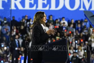 Phó Tổng thống Mỹ Kamala Harris phát biểu trong cuộc vận động tranh cử ở Washington ngày 29/10/2024. (Ảnh: Kyodo/TTXVN)