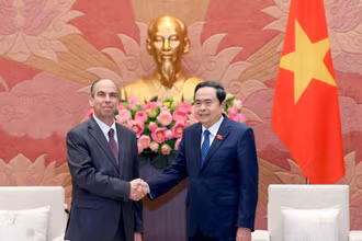 Chủ tịch Quốc hội Trần Thanh Mẫn tiếp Đại sứ Cuba Rogelio Polanco Fuentes.