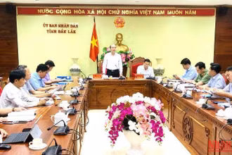 Chủ tịch Ủy ban nhân dân tỉnh Đắk Lắk, Tổ trưởng Tổ công tác Phạm Ngọc Nghị phát biểu tại cuộc họp.