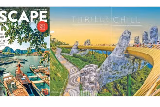 Escape đã dành hẳn 2 trang lớn để đăng tải hình ảnh lung linh của cây Cầu Vàng, Đà Nẵng. 