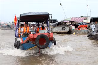Thuyền chở du khách tham quan chợ nổi Cái Răng (Ảnh: TTXVN)