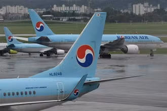 Máy bay của hãng hàng không Korean Air tại sân bay Gimpo ở Seoul (Hàn Quốc). (Anh: AFP/TTXVN)